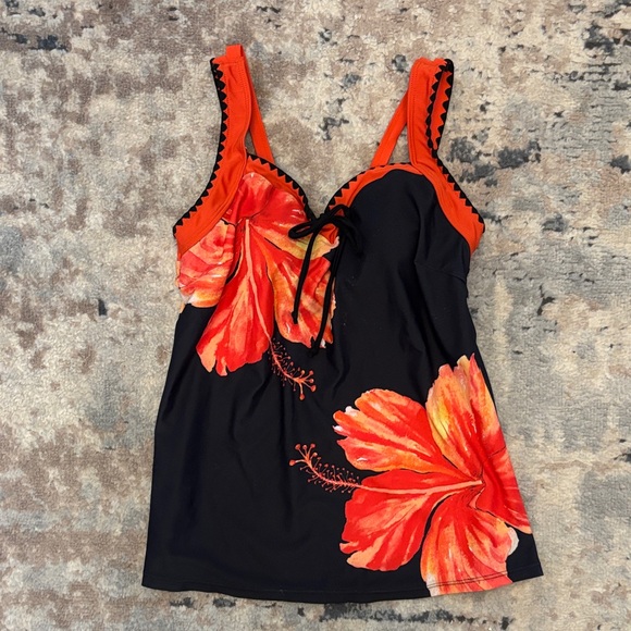 Floral Black and Orange Tankini size Small - Picture 2 of 7